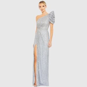 NWT Mac Duggal Embellished Puff One Shoulder Gown